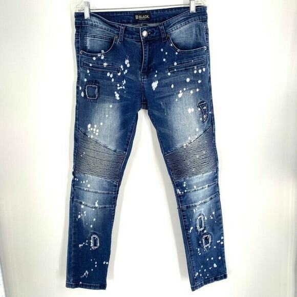 CJ Black Premium Womens Moto Jeans Skinny Flex Bleach Dots Blue Distressed 30x30 - Picture 1 of 8
